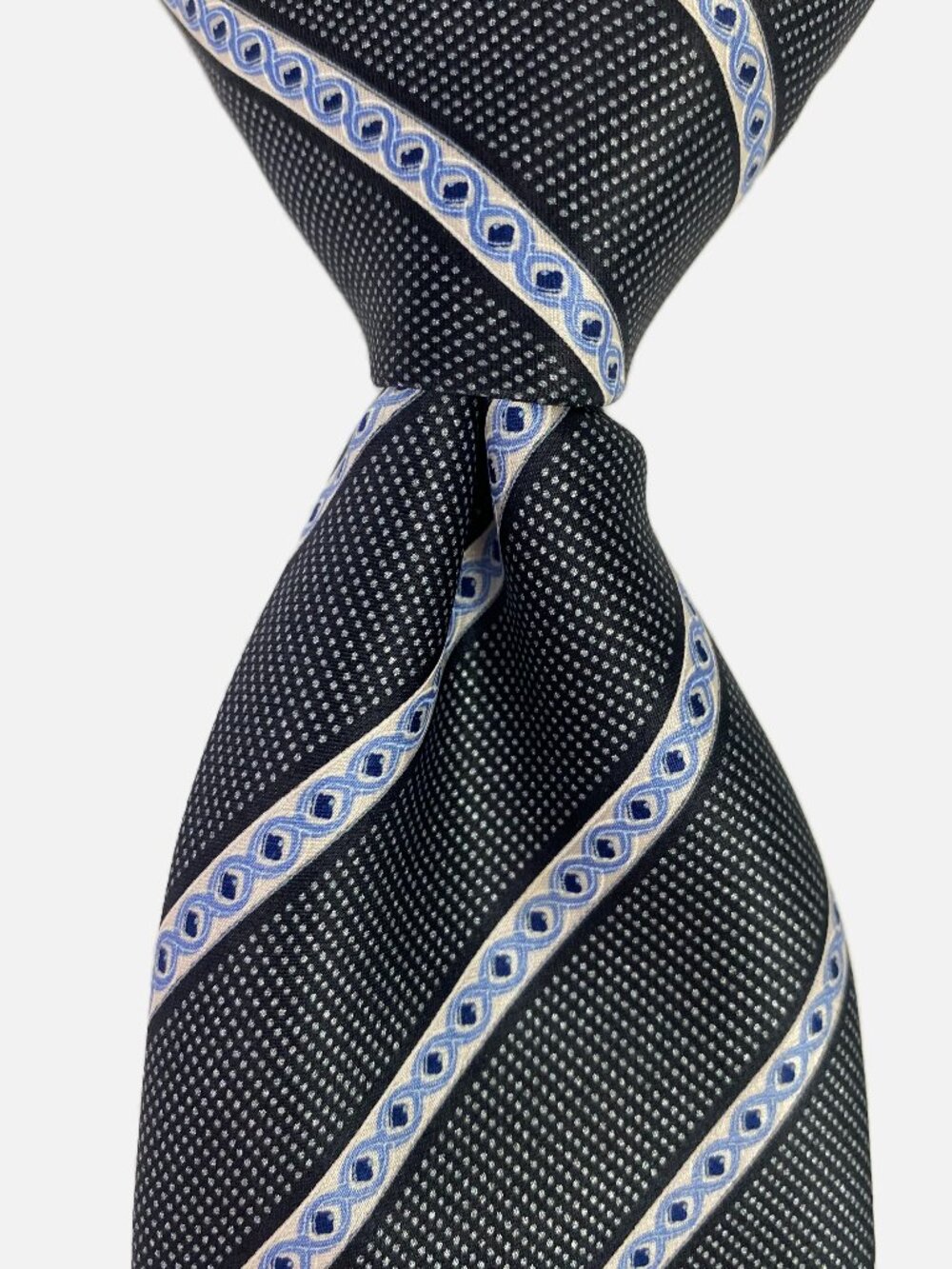 Brioni Necktie Tie Men's Black Blue Silver Silk Striped Made in Italy Designer